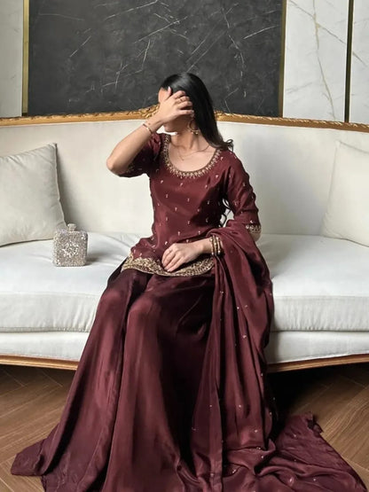 Royal Maroon Sharara Set - LIBASENISA