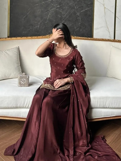 Royal Maroon Sharara Set - LIBASENISA