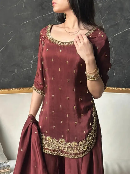 Royal Maroon Sharara Set - LIBASENISA