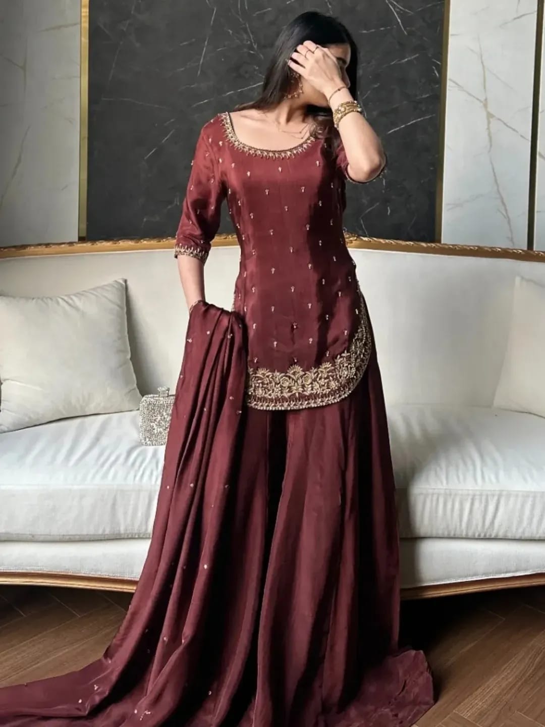 Royal Maroon Sharara Set - LIBASENISA