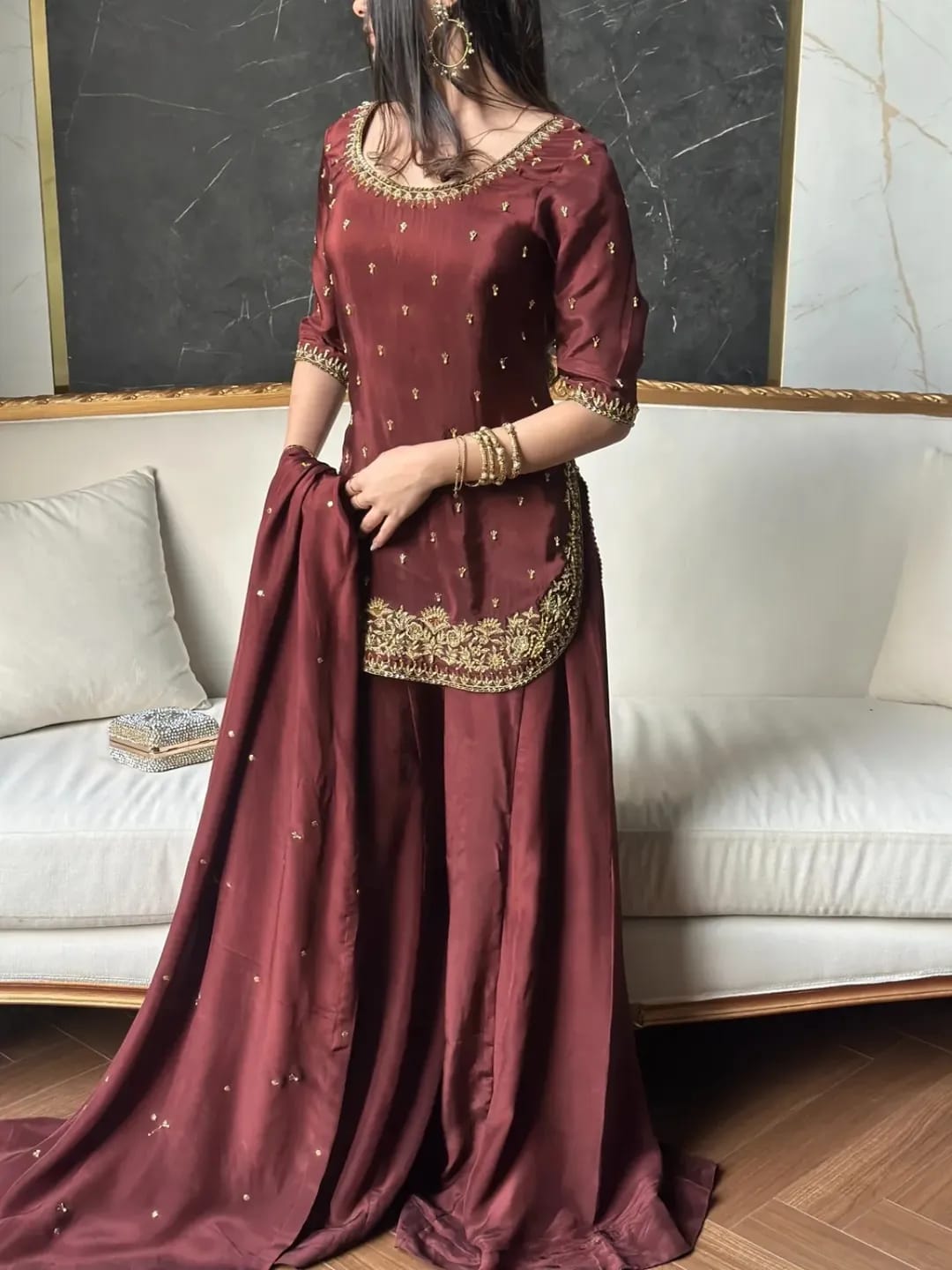 Royal Maroon Sharara Set - LIBASENISA