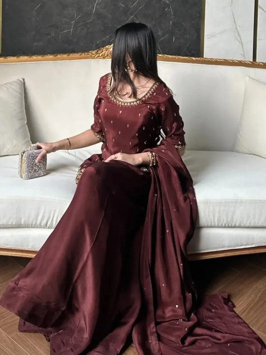 Royal Maroon Sharara Set - LIBASENISA