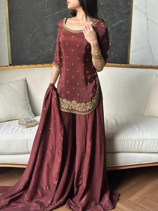 Royal Maroon Sharara Set - LIBASENISA